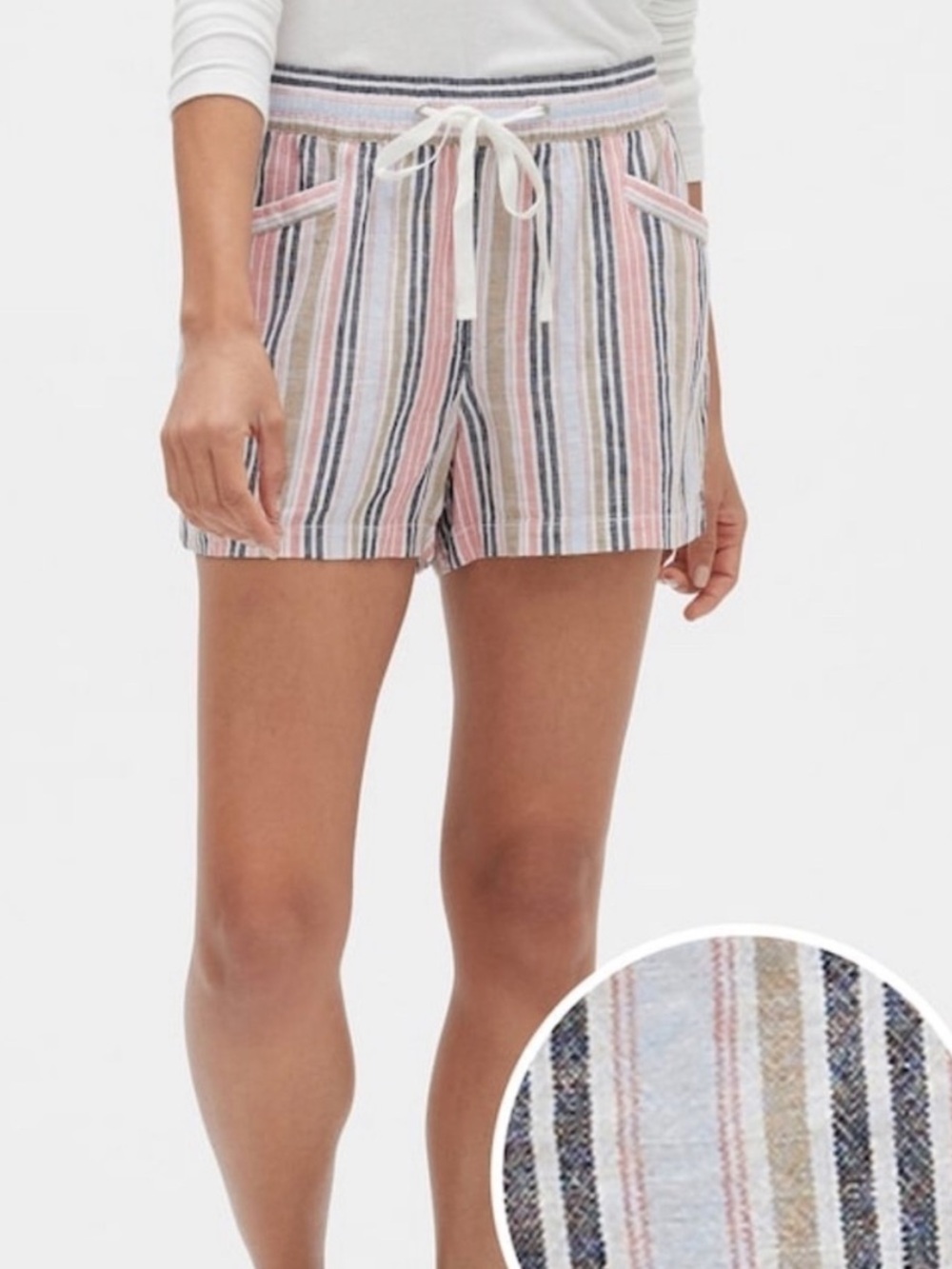 Gap Striped Drawstring Linen Women’s Shorts - Pink Multi